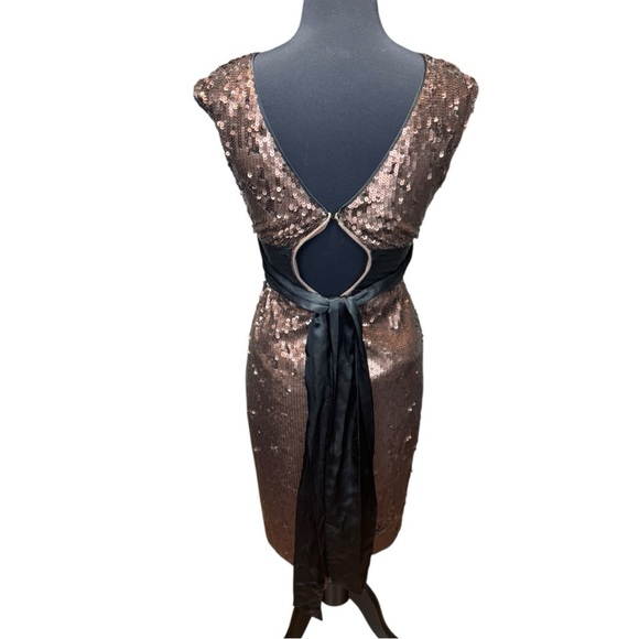 NWOT BCBGMaxAzria Reeve Metallic Bronze Sequin Faux Wrap Dress Size XS - Picture 7 of 9